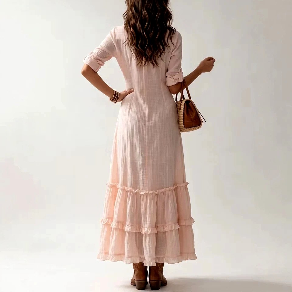 Shelby - Women's Tiered Ruffle Long Sleeve Maxi Dress