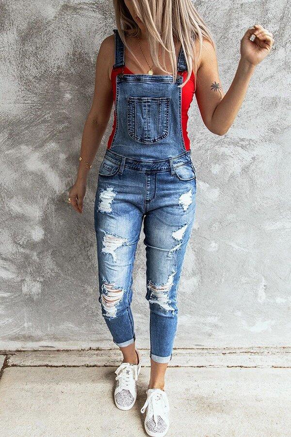 Sora - Retro Ripped Stretch Denim Overall – view 2