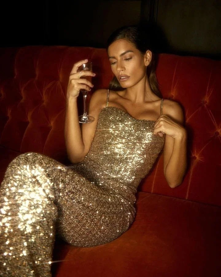 Sparkling Glitter Jumpsuit with Stylish Waist Belt – view 2