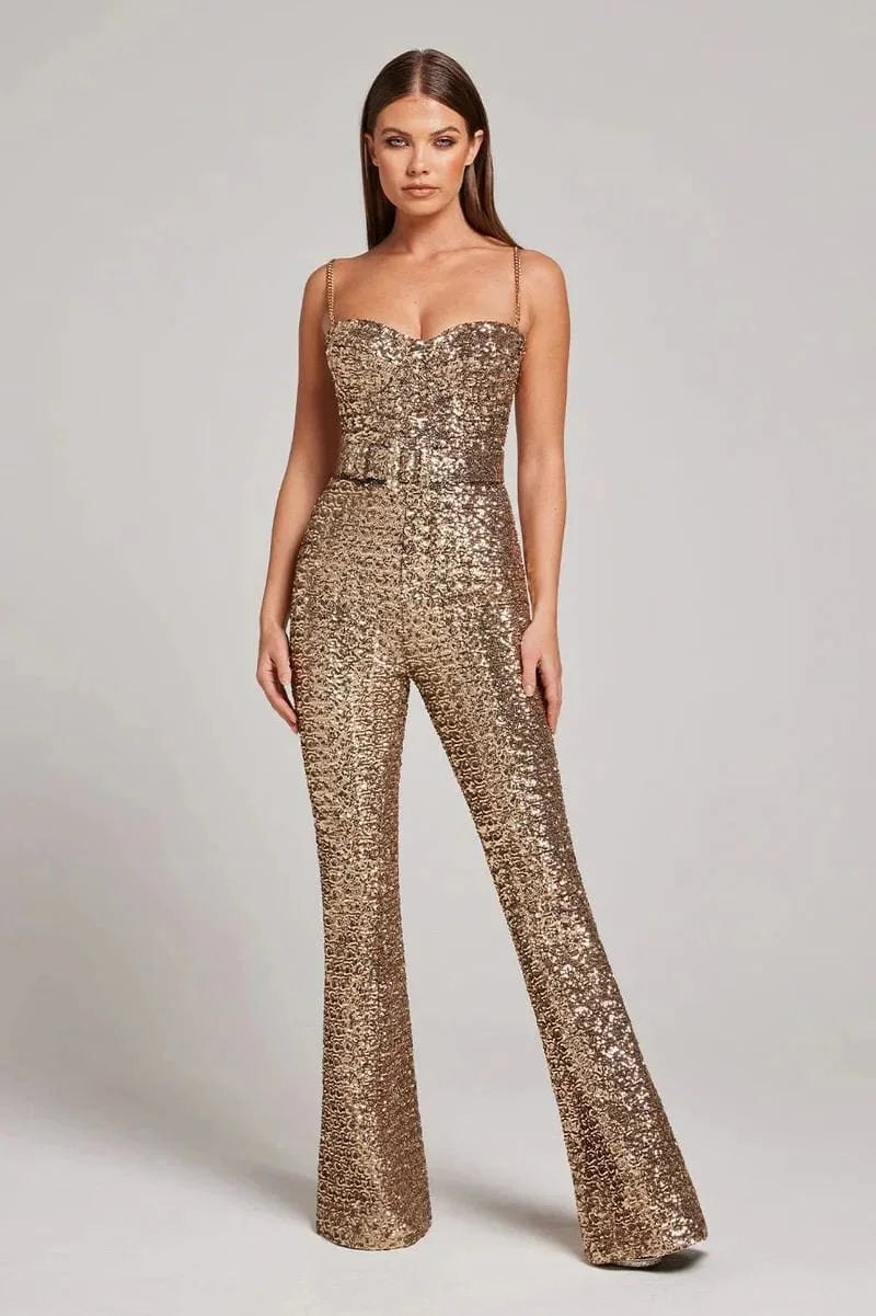 Sparkling Glitter Jumpsuit with Stylish Waist Belt – view 3
