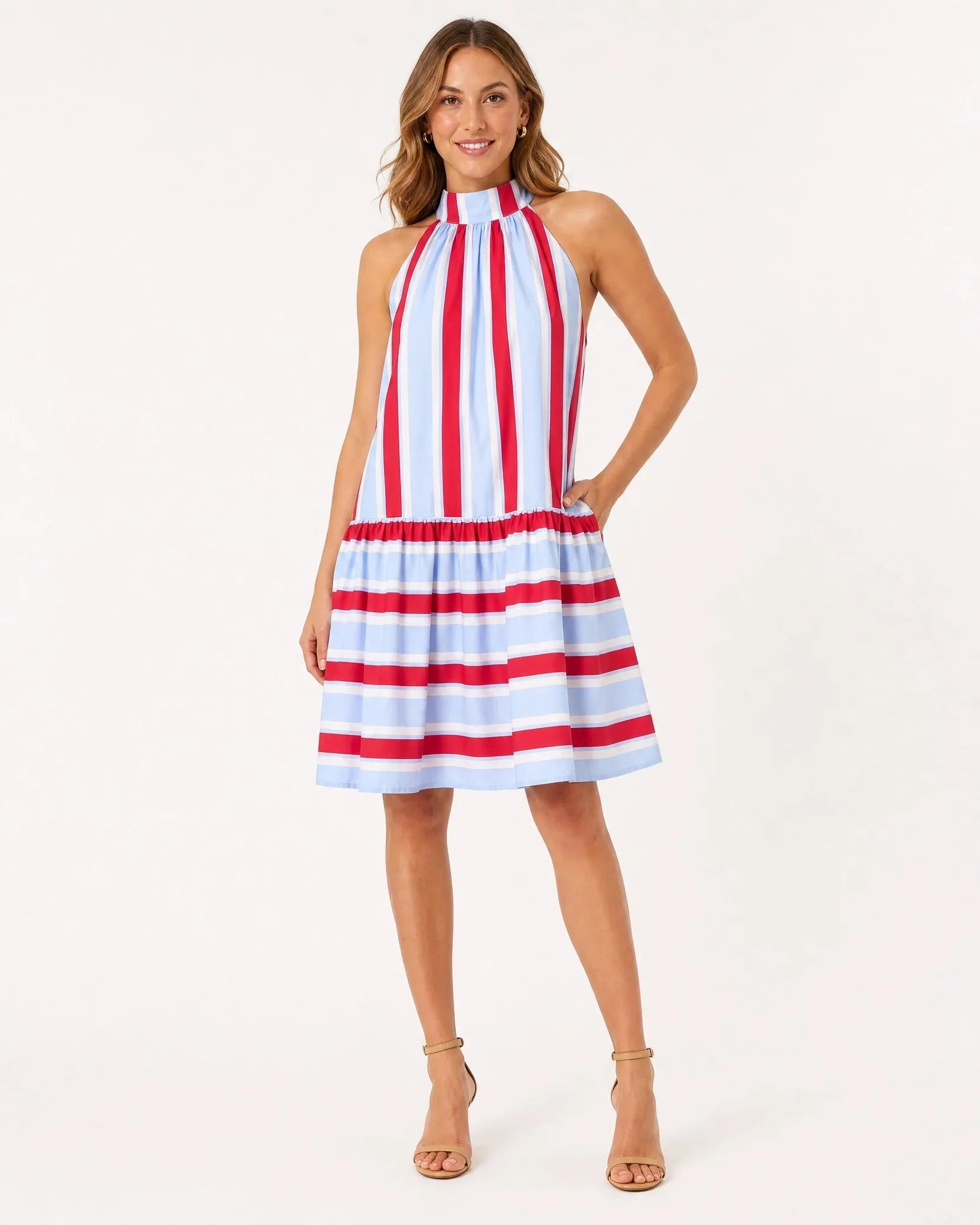 Marlowe Halter Tiered Drop Waist Dress - front view