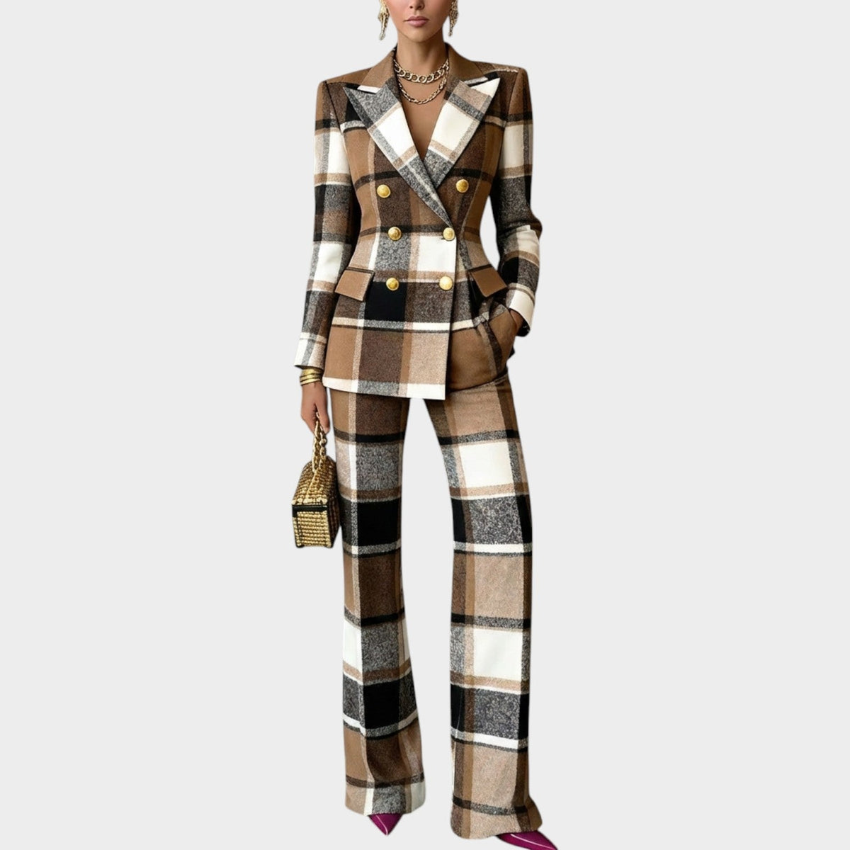 Women's Suit Tailored Checkered Two-Piece Set – view 3