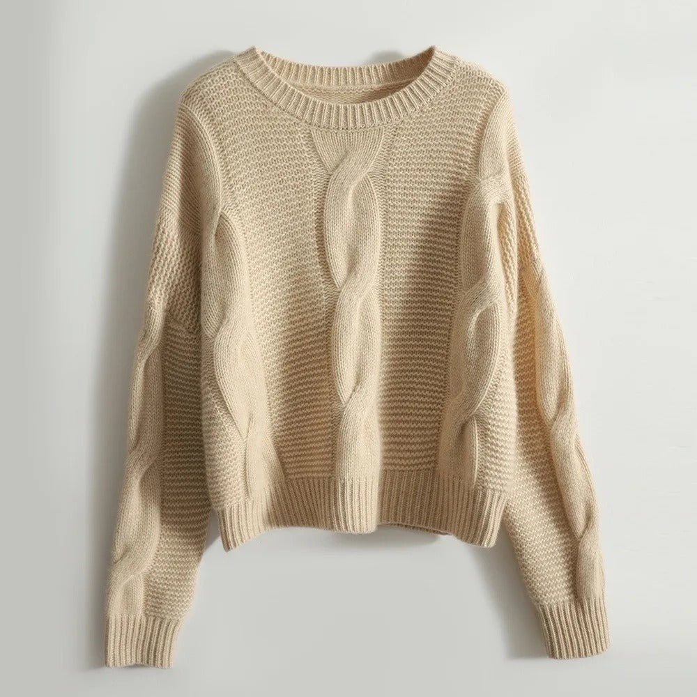 Murcia | Cotton Cable Knit Sweater with Ribbed Trims for Women