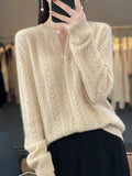 Santorini | Pure Wool Cardigan with Chevron Pointelle Knit for Women