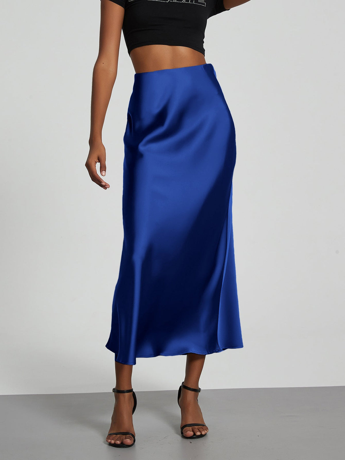 Verity – Swishy A Line Satin Midi Skirt for Women – view 10