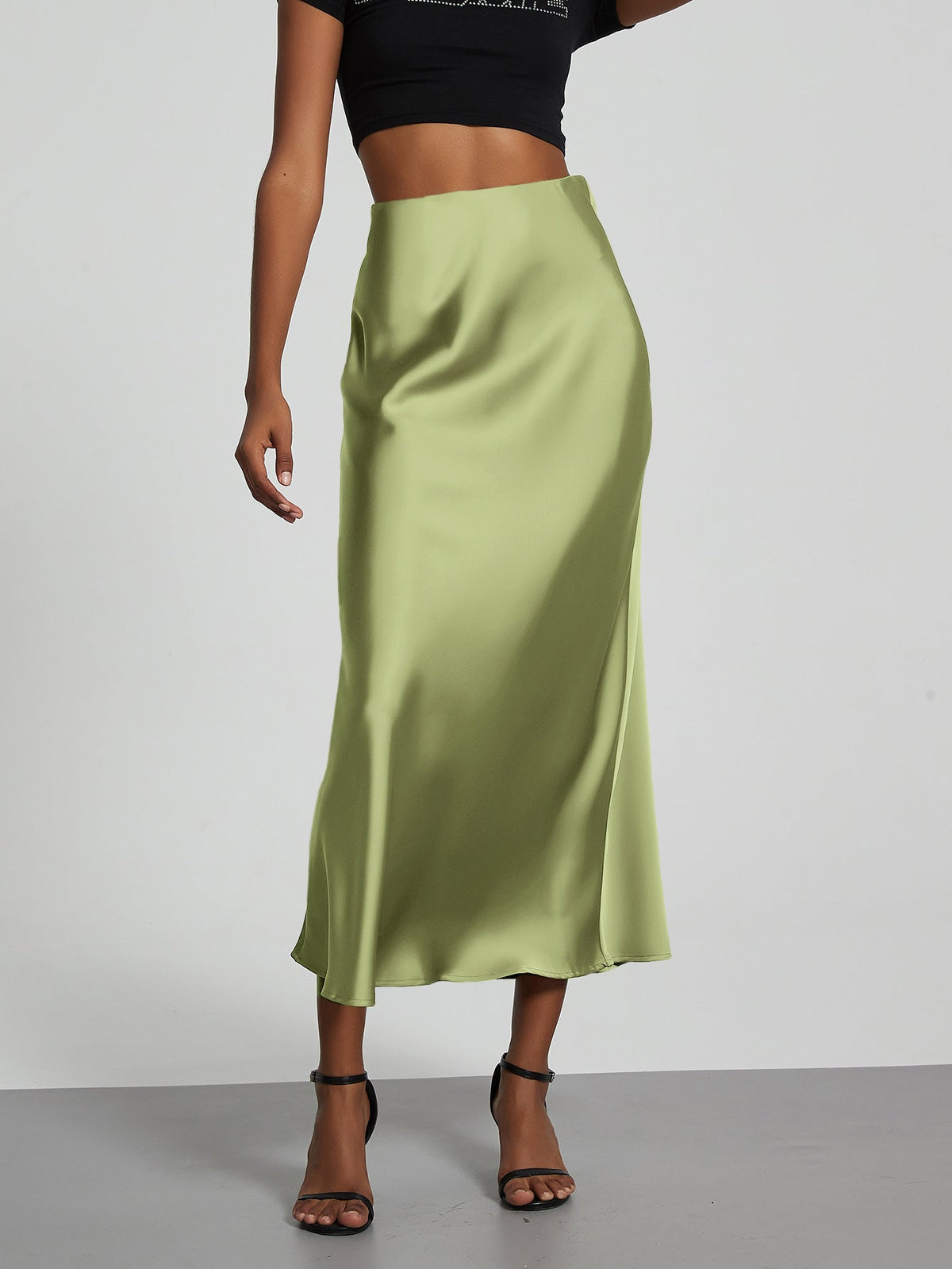 Verity – Swishy A Line Satin Midi Skirt for Women – view 11