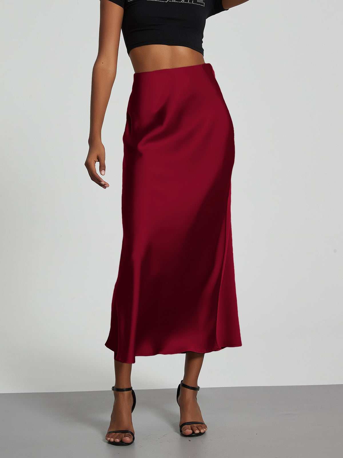 Verity – Swishy A Line Satin Midi Skirt for Women – view 12