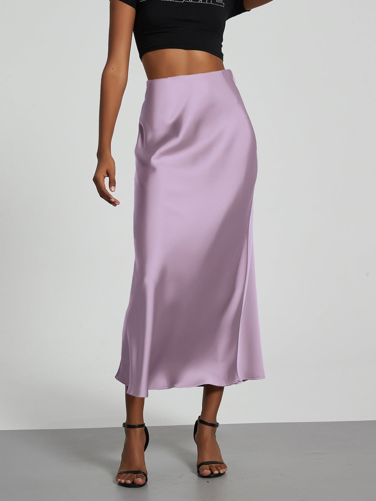Verity – Swishy A Line Satin Midi Skirt for Women – view 13