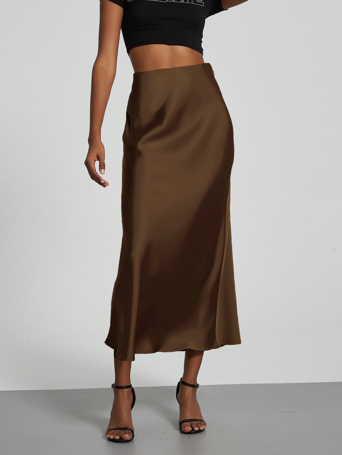 Verity – Swishy A Line Satin Midi Skirt for Women – view 14