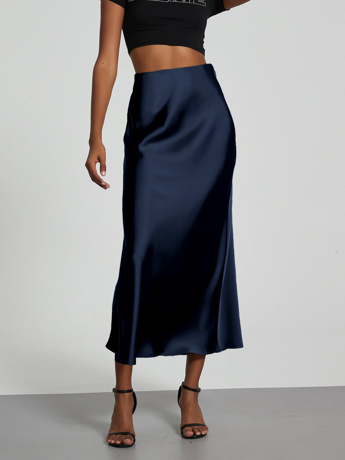 Verity – Swishy A Line Satin Midi Skirt for Women – view 15