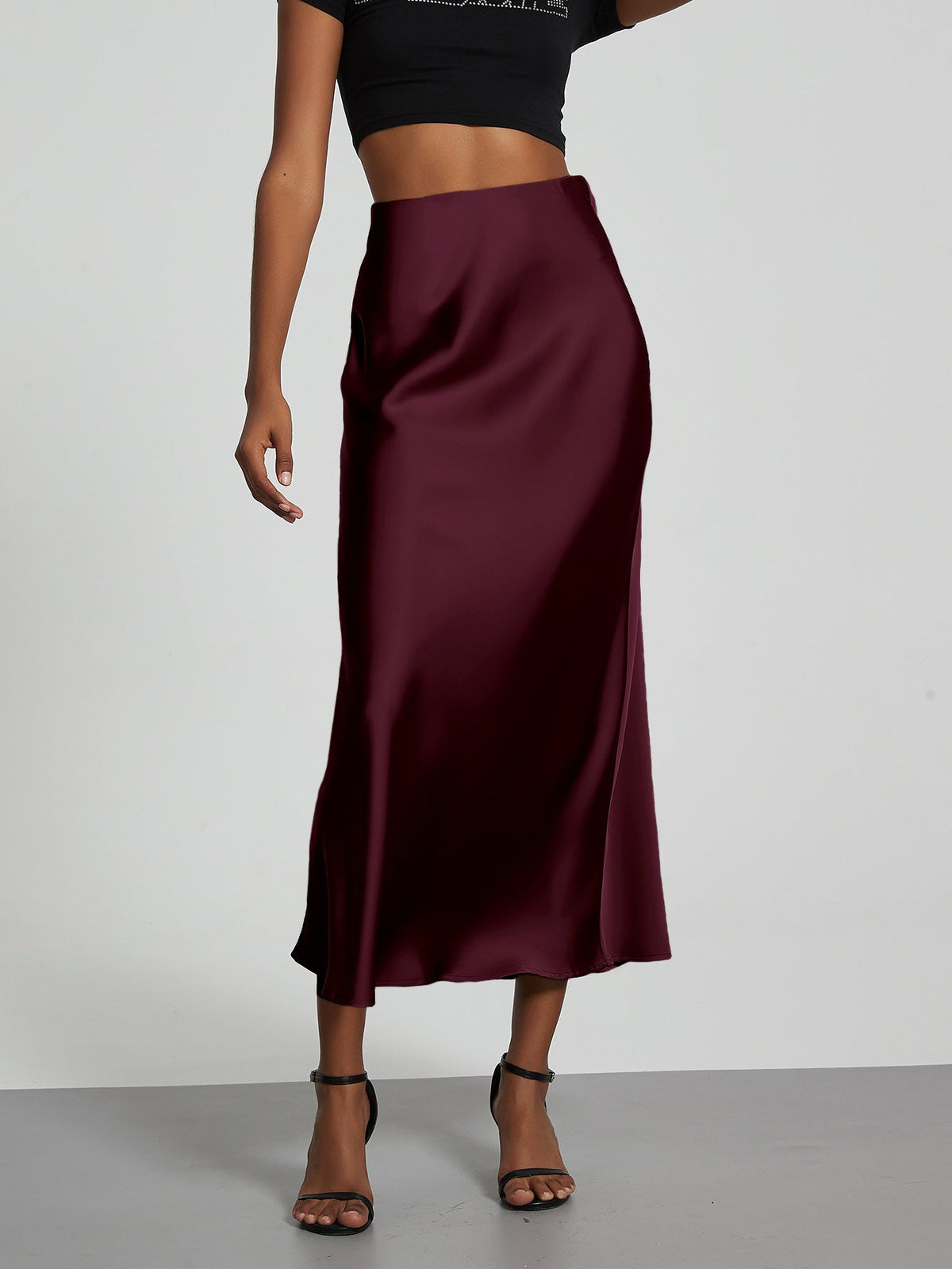 Verity – Swishy A Line Satin Midi Skirt for Women – view 17