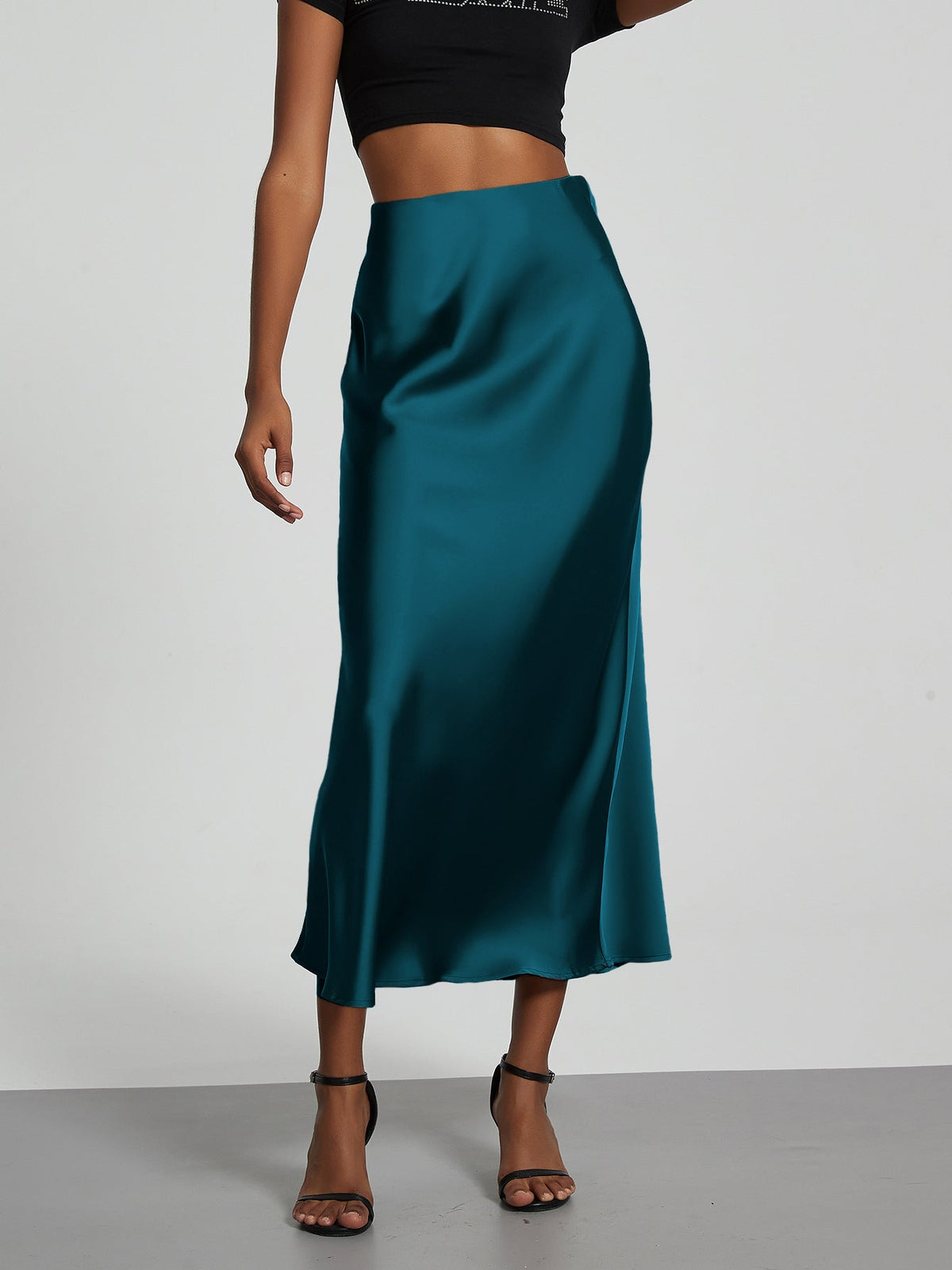 Verity – Swishy A Line Satin Midi Skirt for Women – view 18