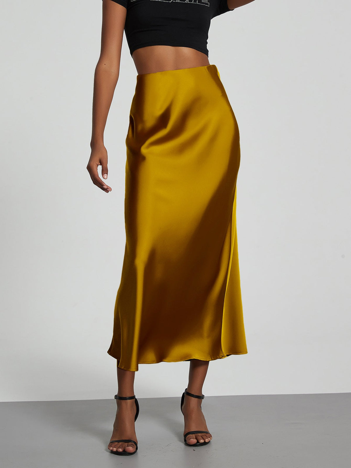 Verity – Swishy A Line Satin Midi Skirt for Women – view 19