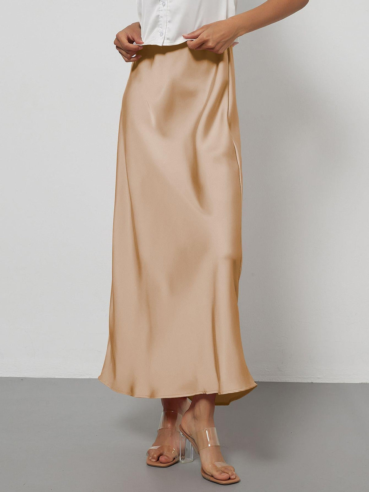 Verity – Swishy A Line Satin Midi Skirt for Women – view 3
