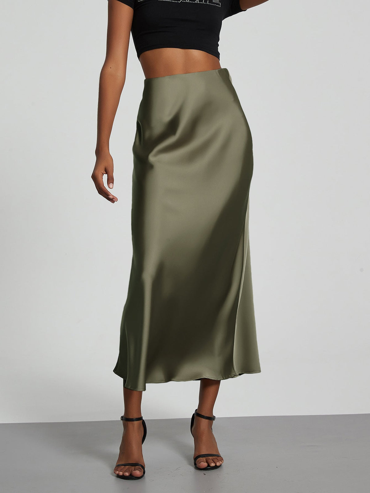 Verity – Swishy A Line Satin Midi Skirt for Women – view 6