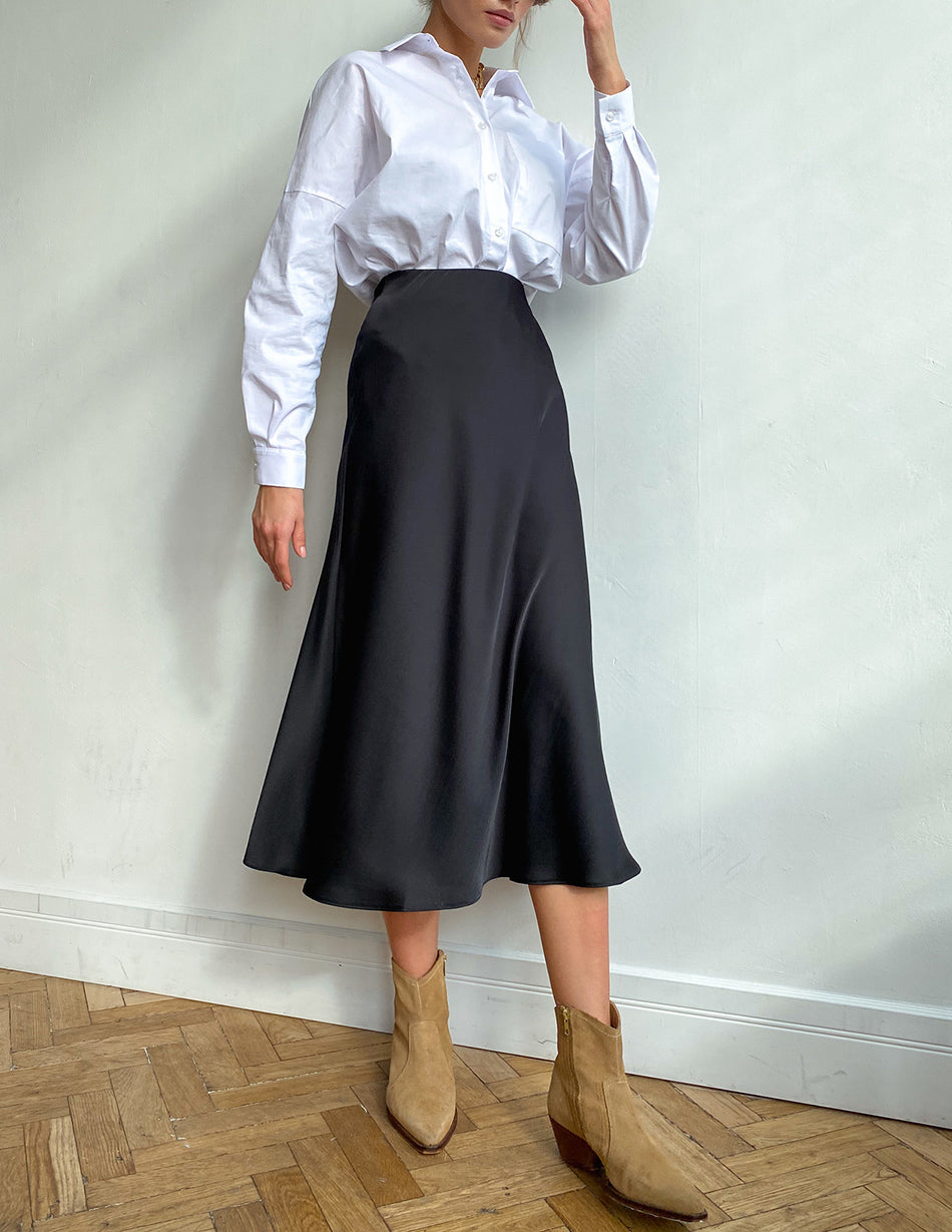 Verity – Swishy A Line Satin Midi Skirt for Women – view 7