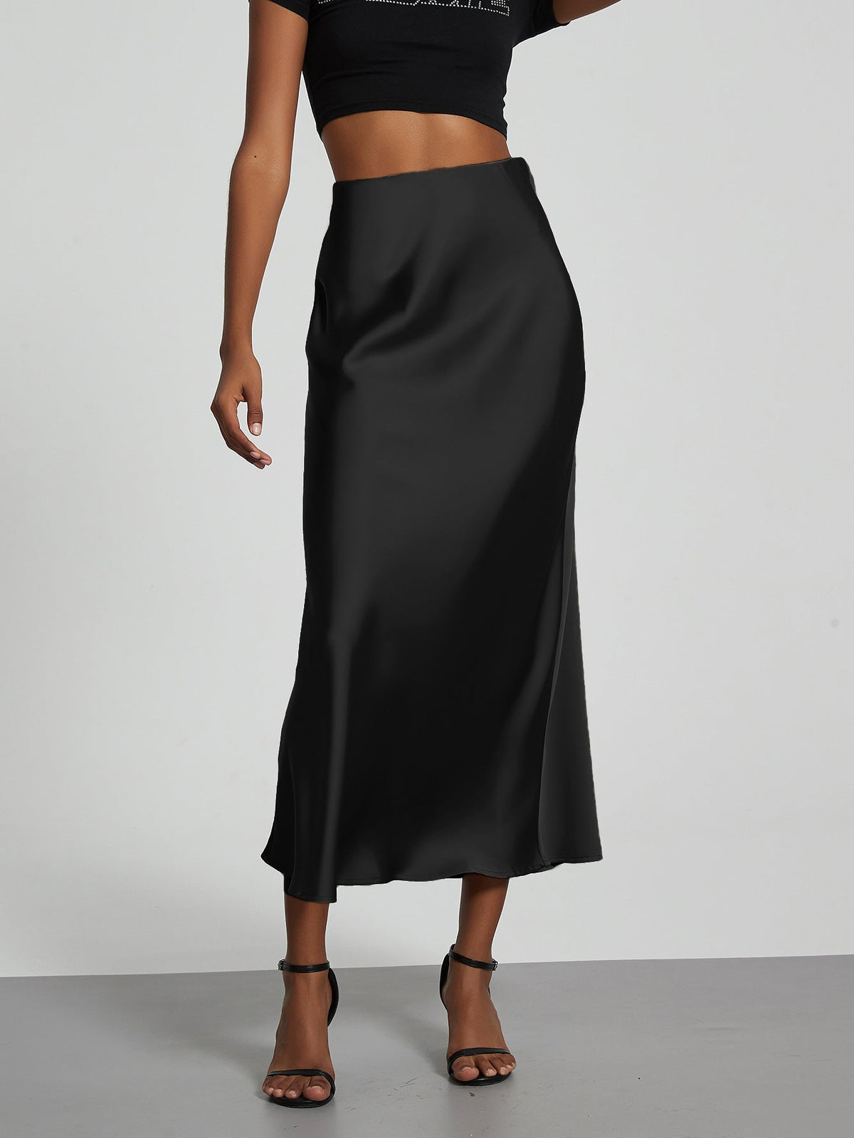 Verity – Swishy A Line Satin Midi Skirt for Women – view 9