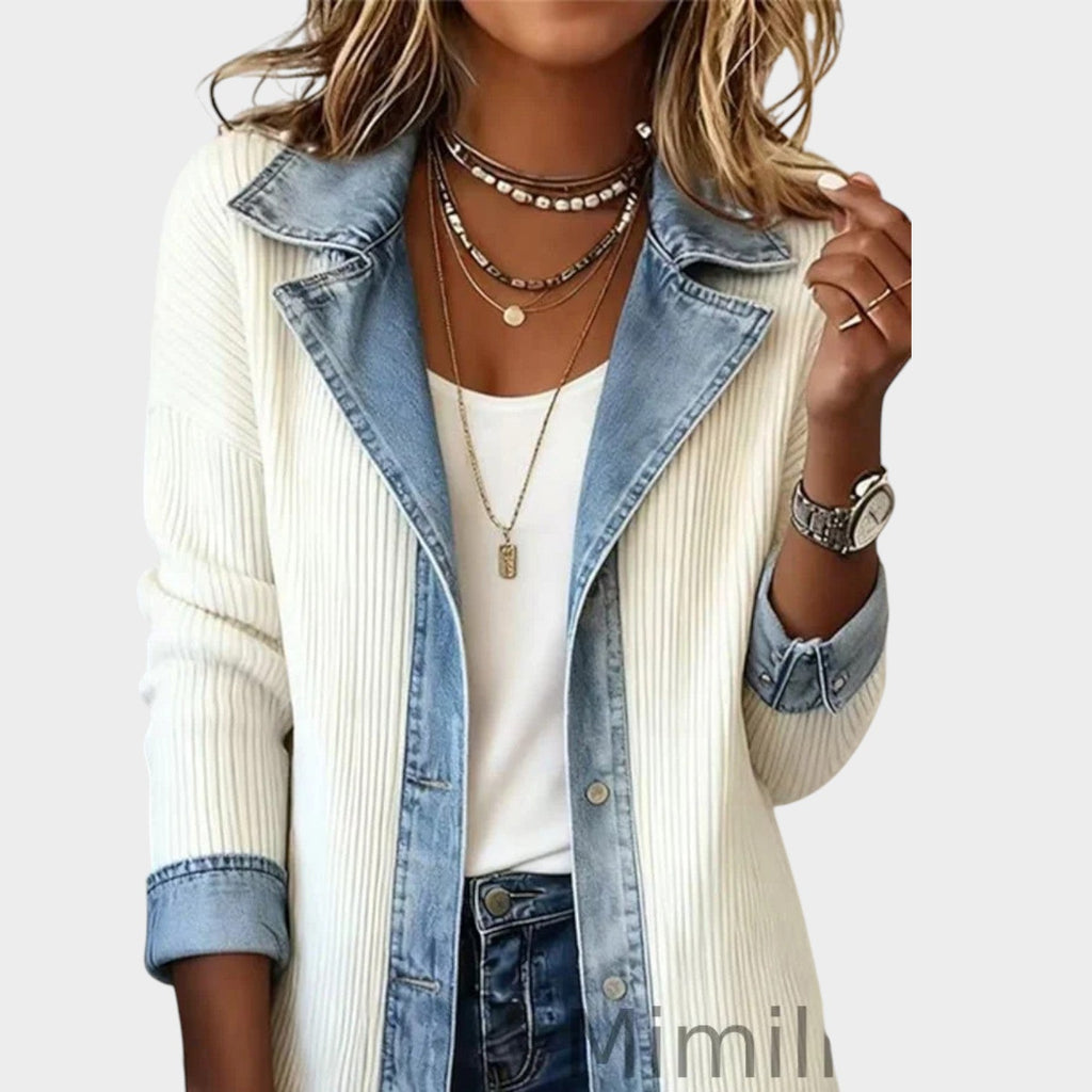 Women's Knit Cardigan Button Front Denim Ribbed