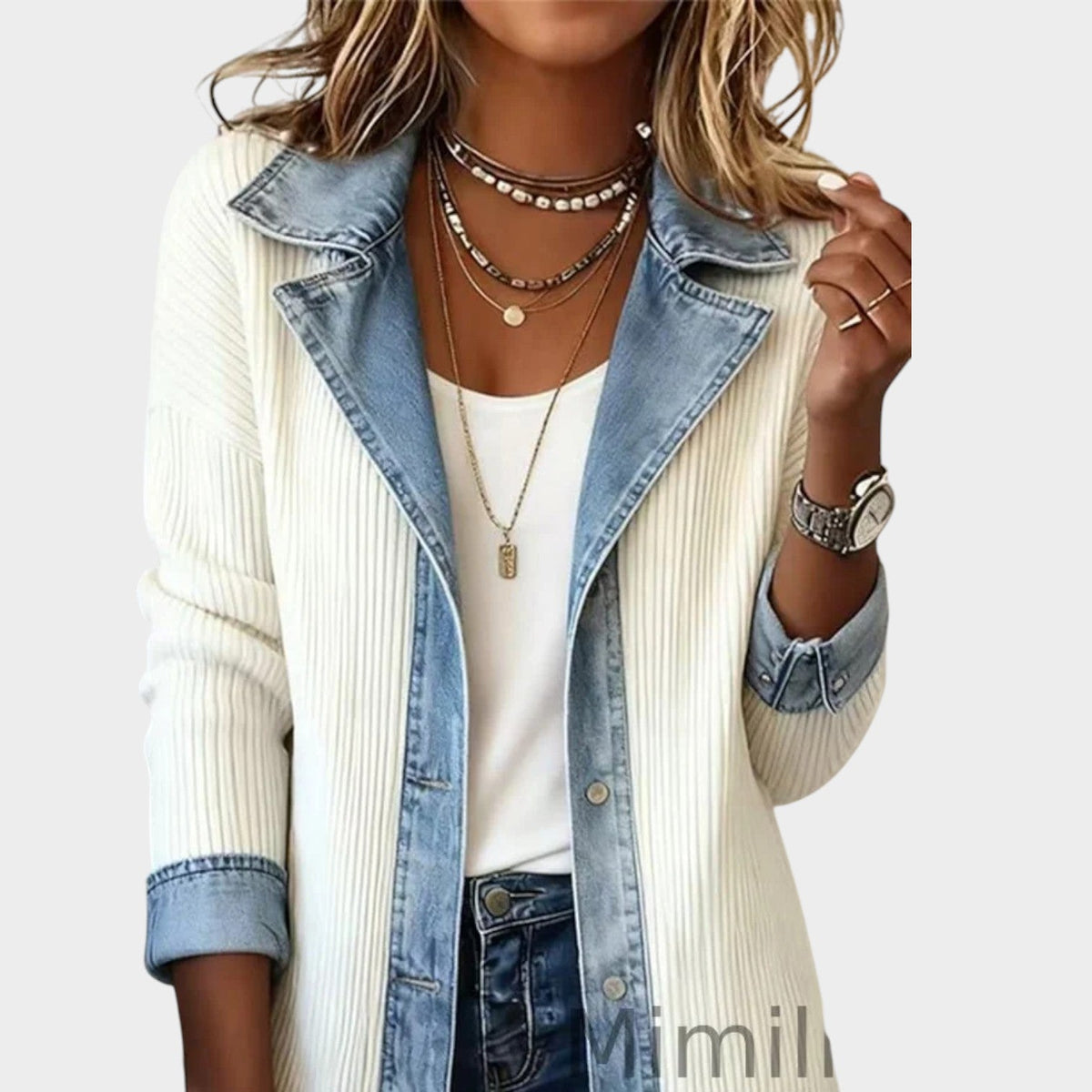 Women's Knit Cardigan Button Front Denim Ribbed