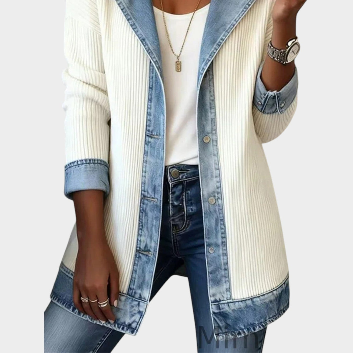 Women's Knit Cardigan Button Front Denim Ribbed