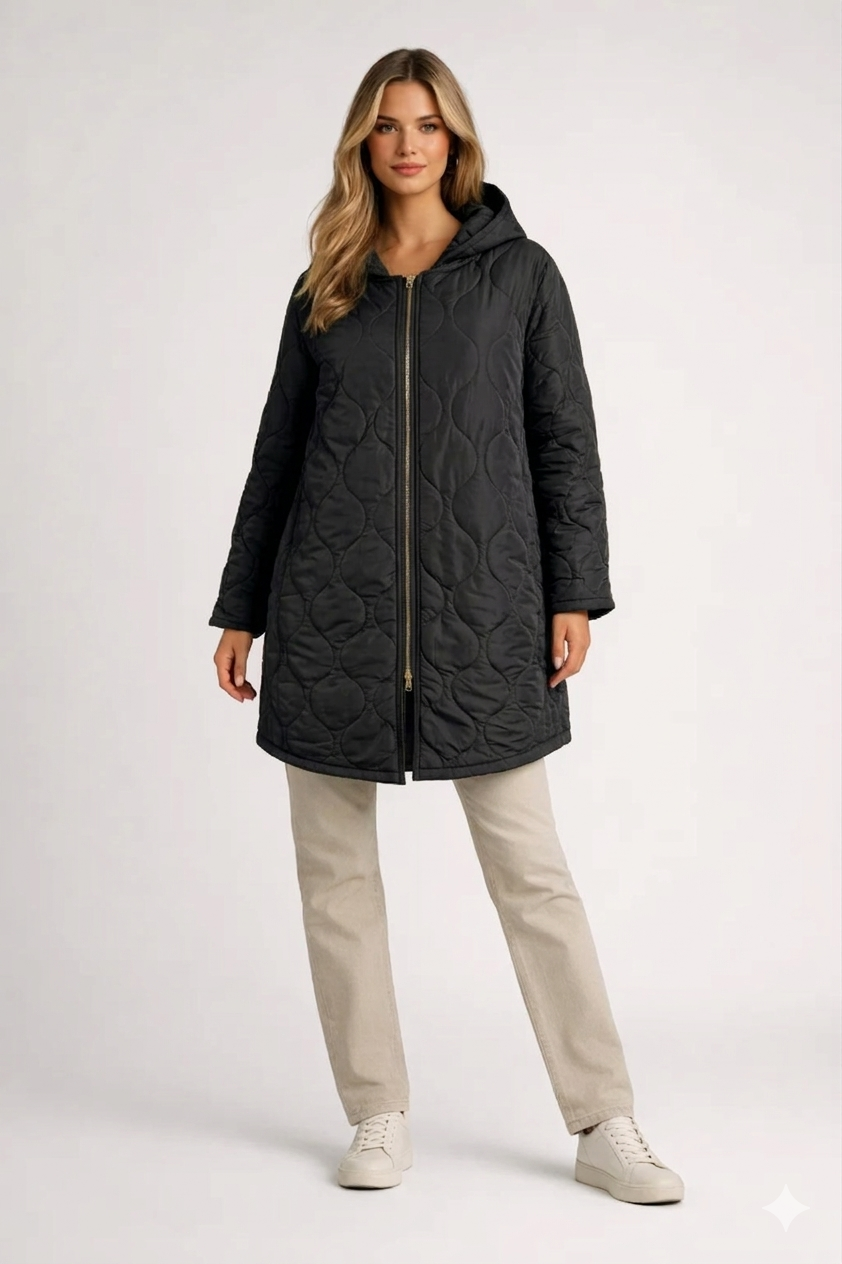 Willa Women's Coat – Quilted Hooded Knee-Length Outerwear – view 2