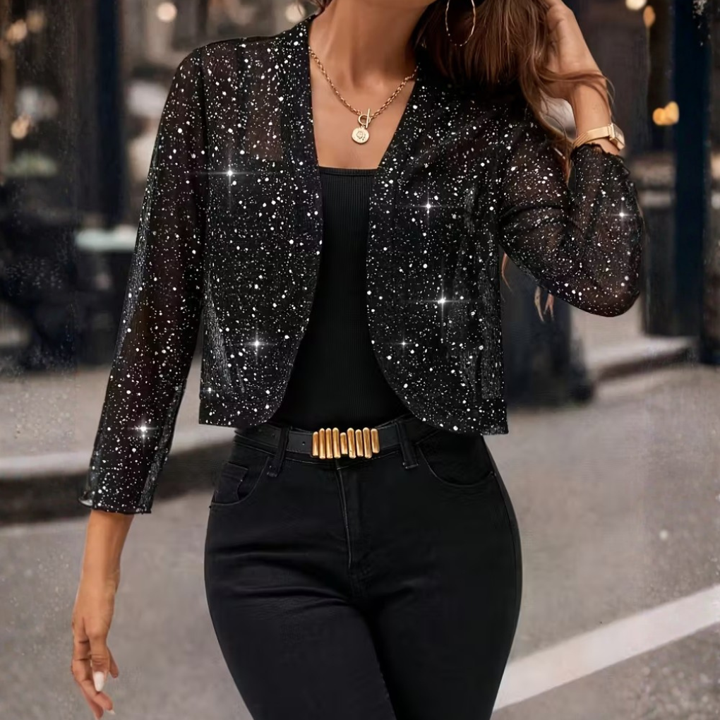 Willa Women's Sequin Jacket – Open Front, Relaxed Fit – view 2