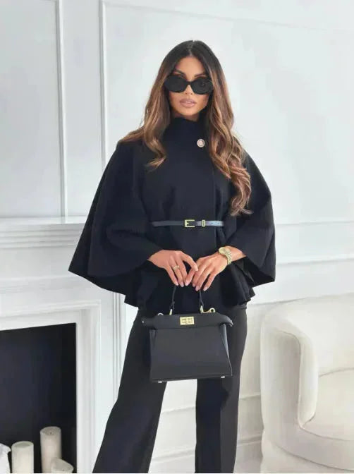 Women's Belted Poncho with Flared Sleeves – view 2