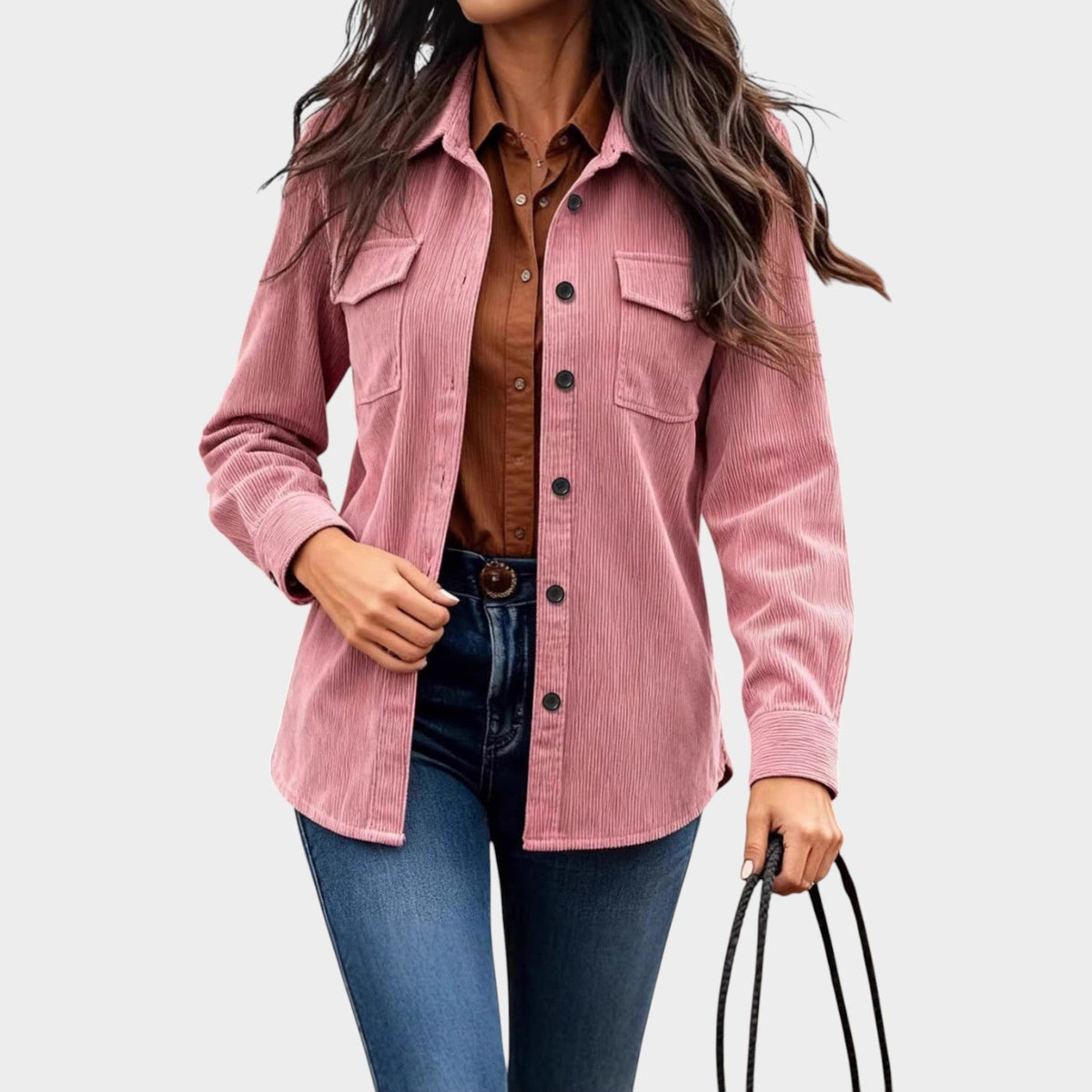 Women’s Corduroy Jacket Button Front Practical Chest Pockets – view 2