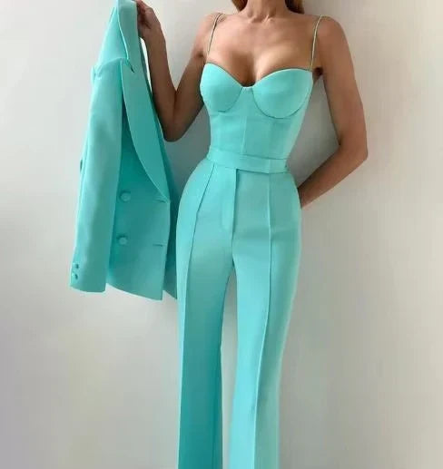 Women's Corset Top Set | Blazer Flare Pants Tailored