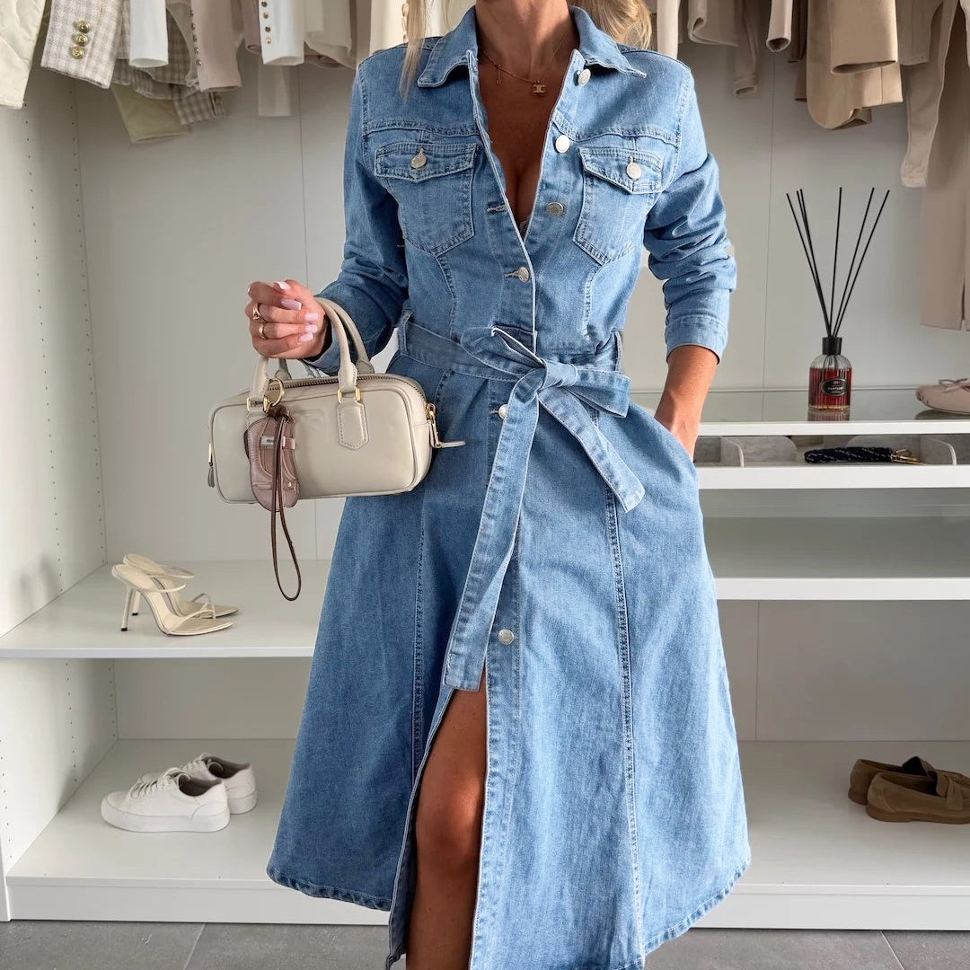 Women's Denim Shirt Dress with Tie Belt – view 4
