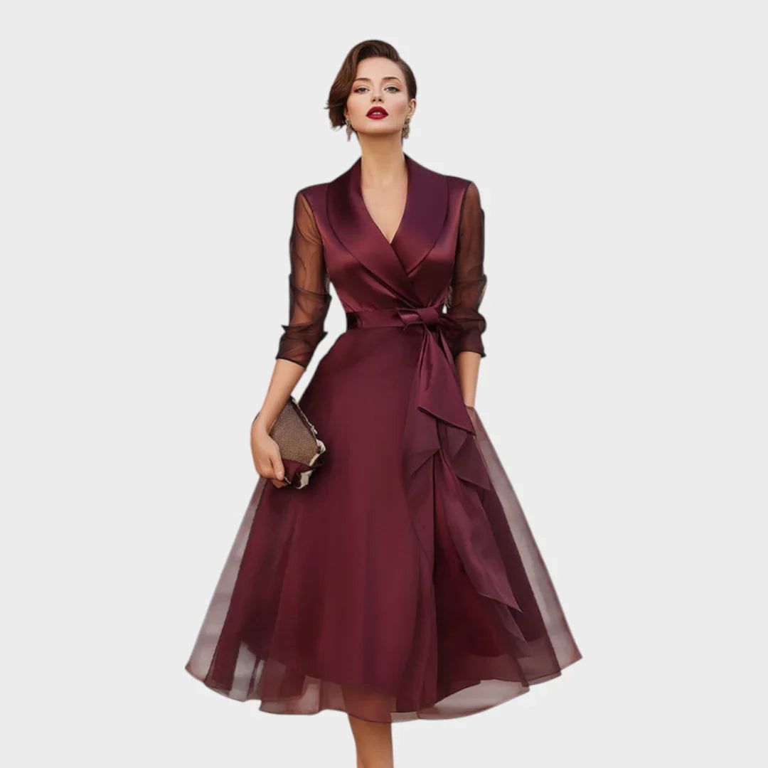 Women's Formal Dresses | Midi Wrap Sheer Sleeve