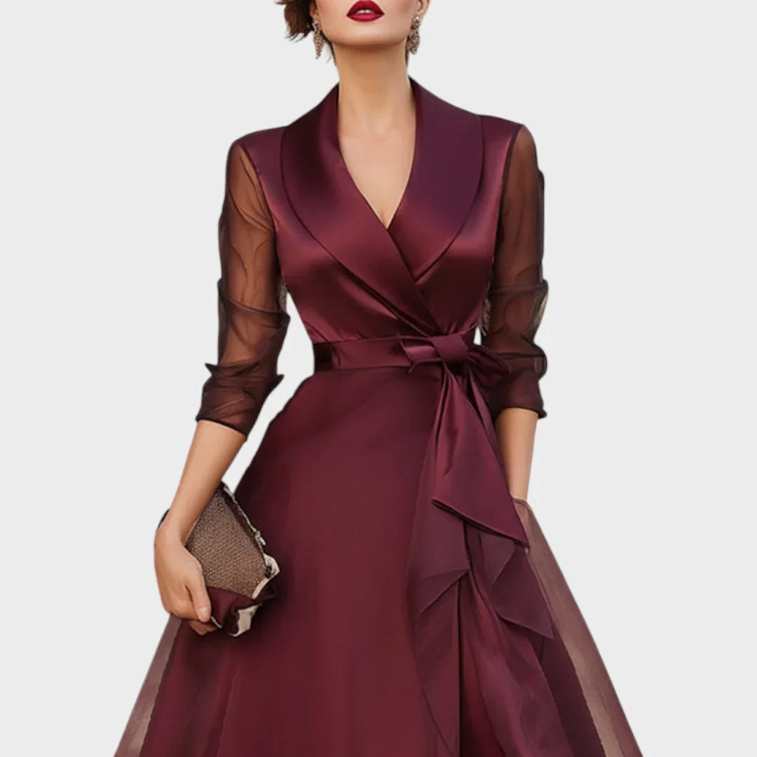 Women's Formal Dresses | Midi Wrap Sheer Sleeve
