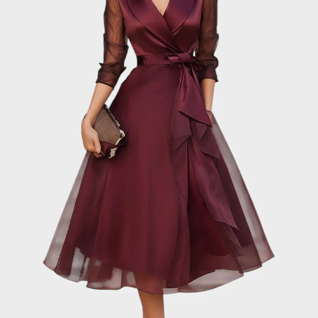 Women's Formal Dresses | Midi Wrap Sheer Sleeve