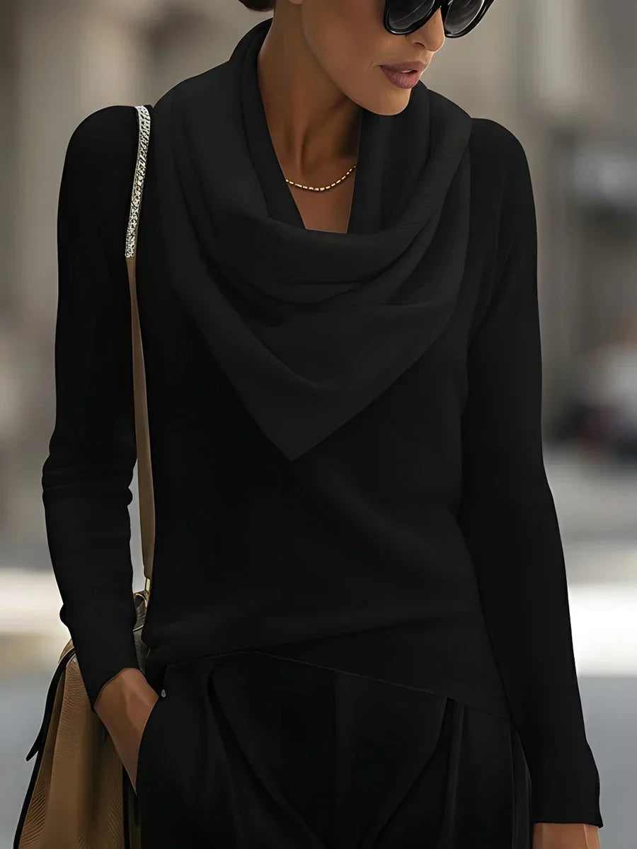 Women's Knitted Top with Draped Cowl Neck – view 2