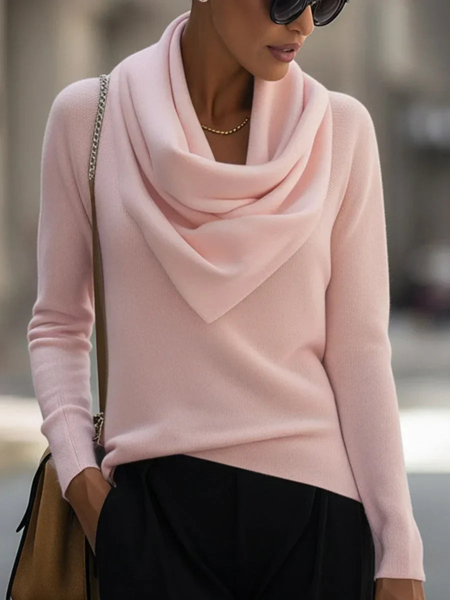 Women's Knitted Top with Draped Cowl Neck – view 3