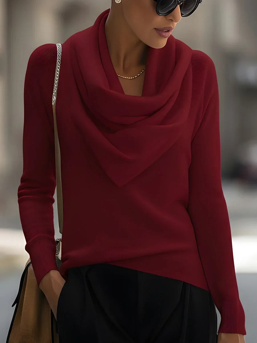 Women's Knitted Top with Draped Cowl Neck – view 4