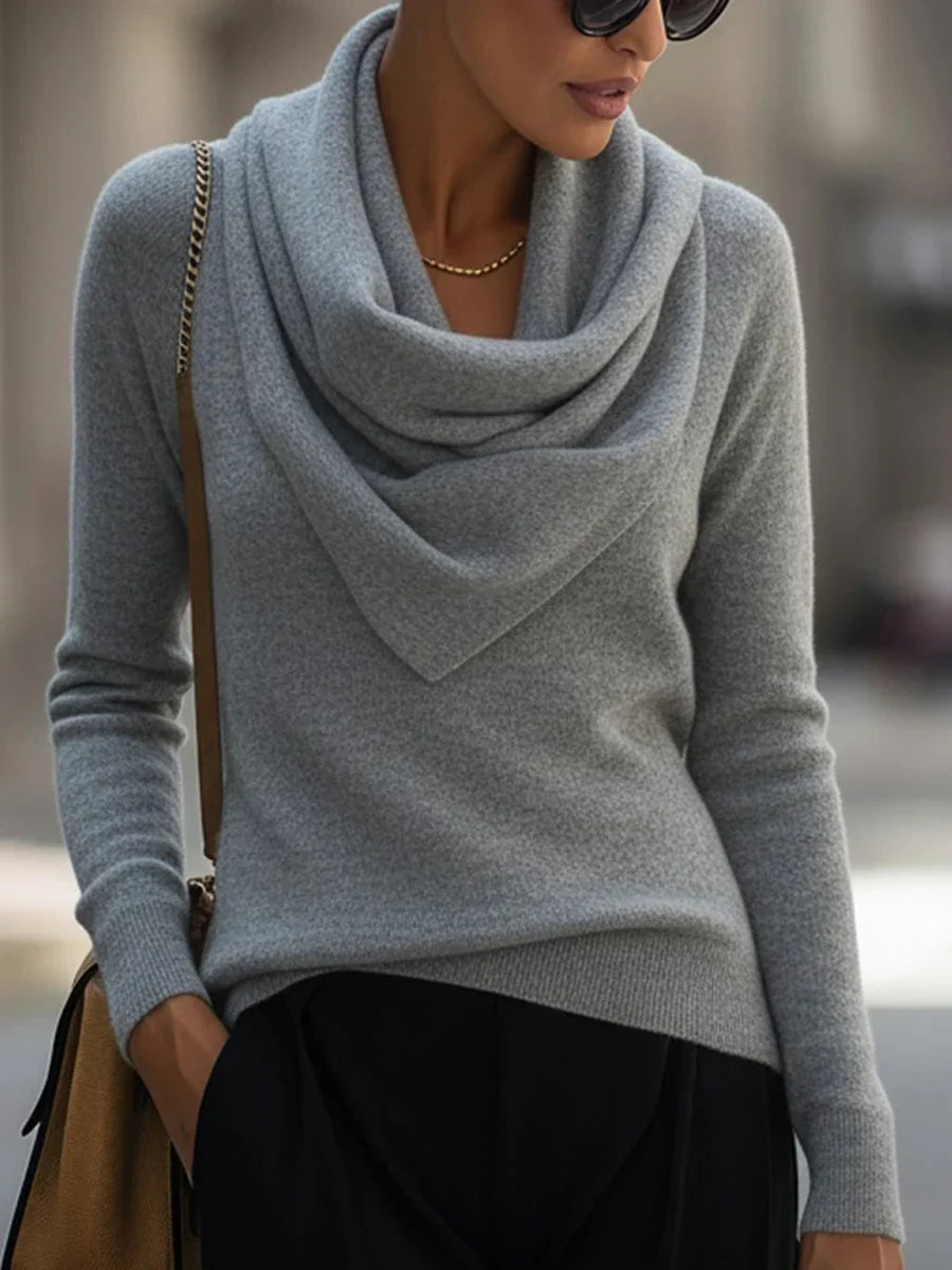 Women's Knitted Top with Draped Cowl Neck – view 6