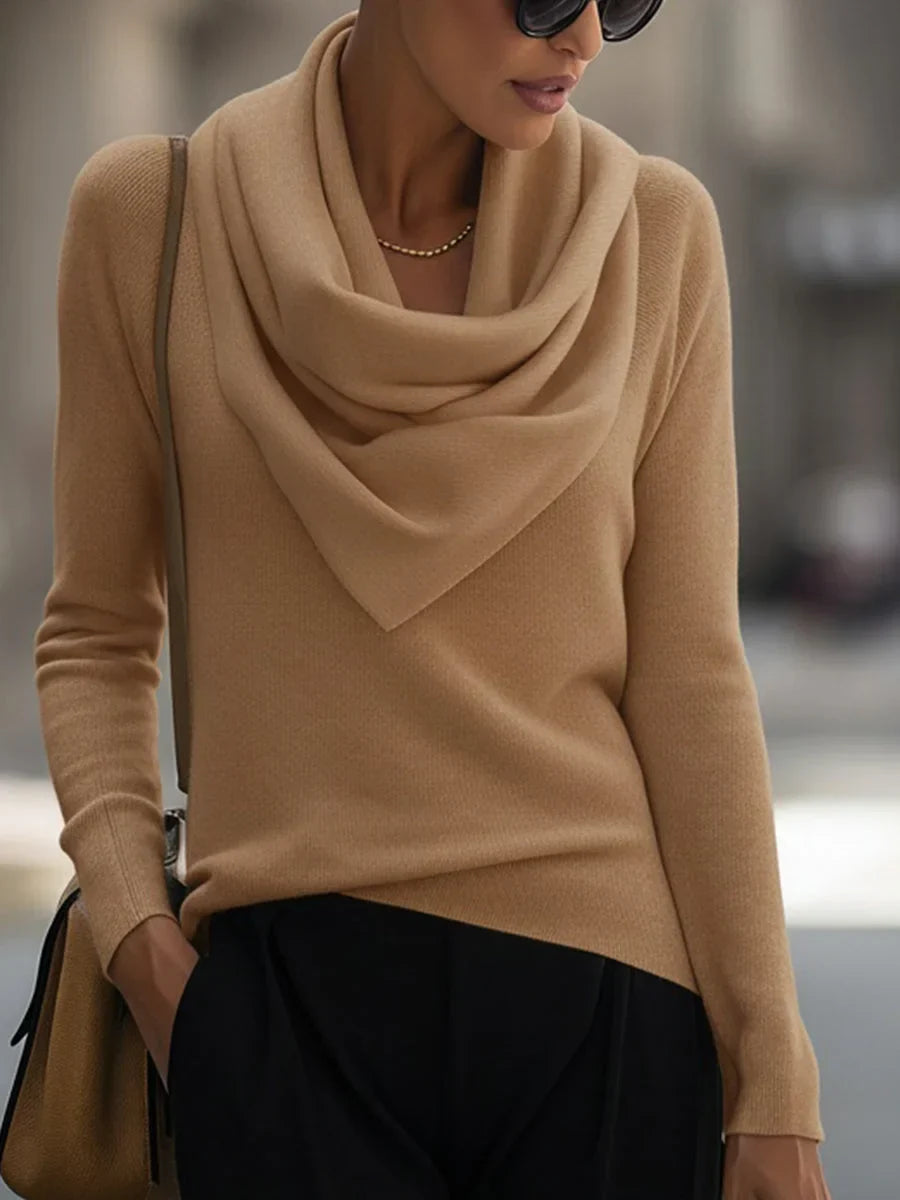Women's Knitted Top with Draped Cowl Neck – view 7