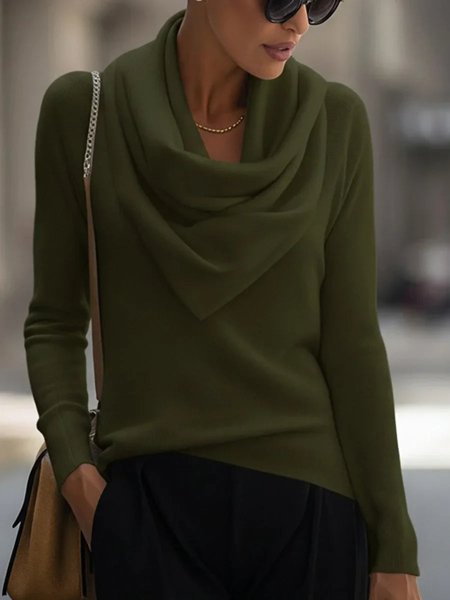 Women's Knitted Top with Draped Cowl Neck – view 8