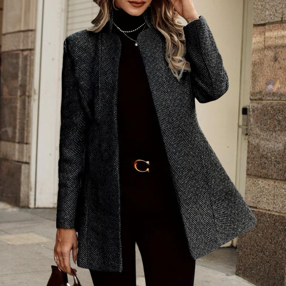 Women's Longline Herringbone Blazer with Open Front – view 6