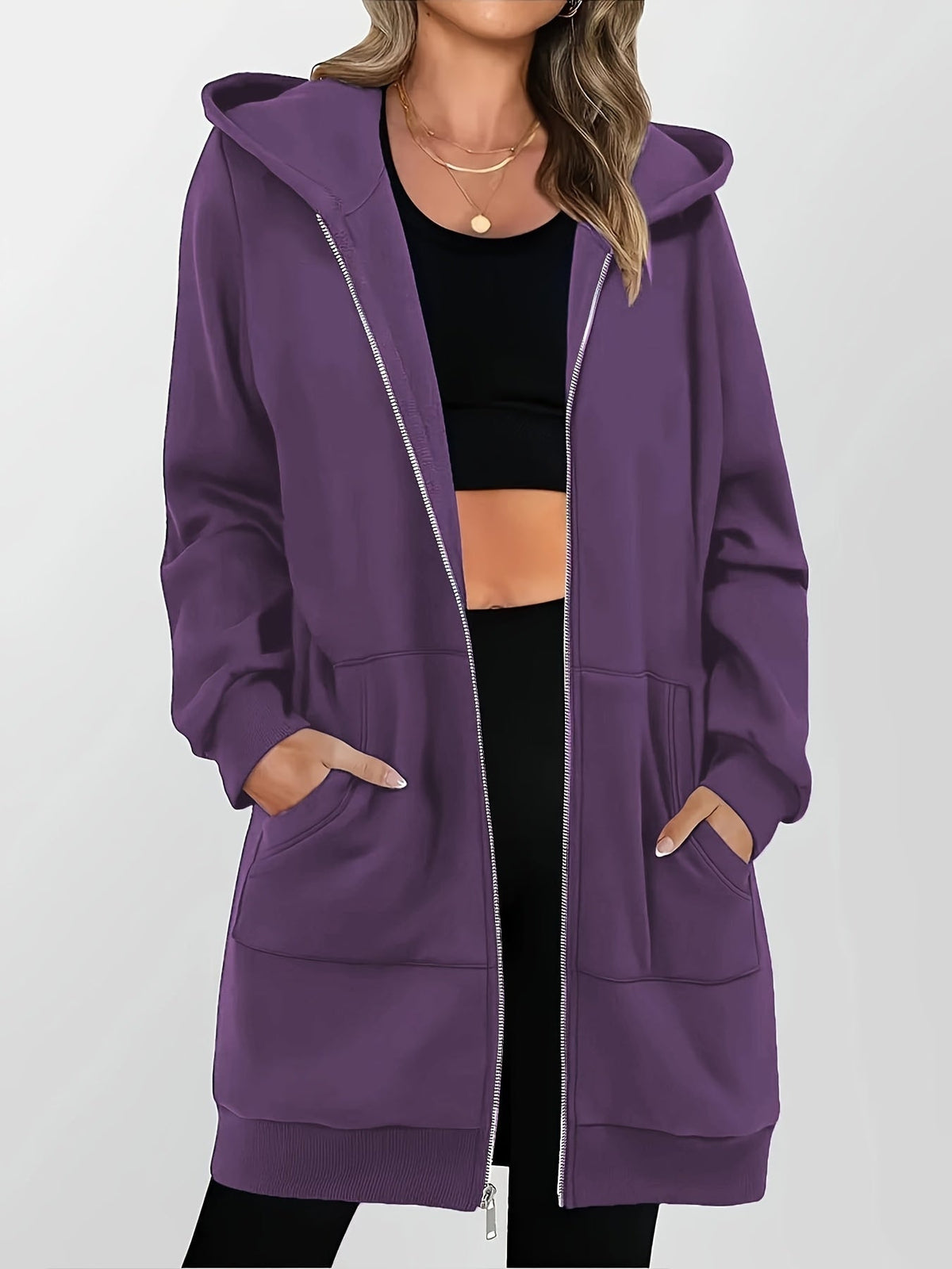 Women's Longline Hooded Jacket with Zip Front – view 3