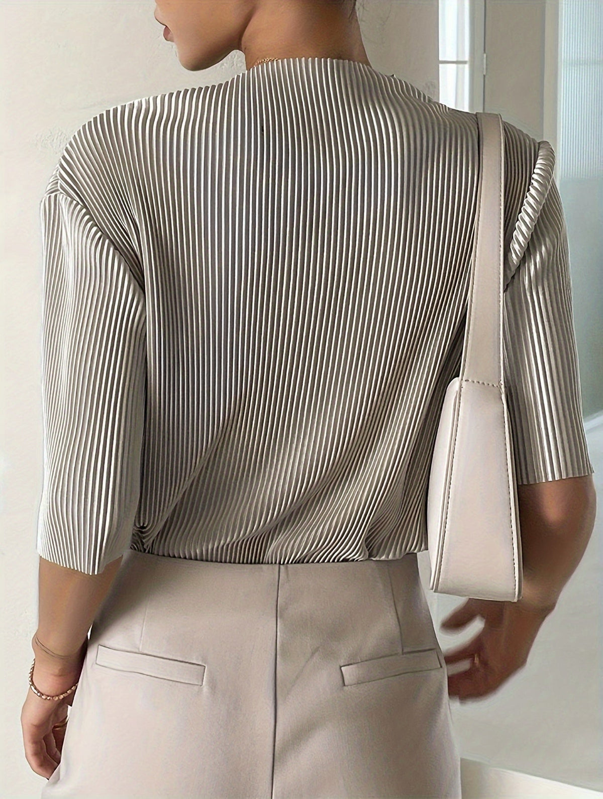 Women's Pleated Blouse with Puff Sleeves – view 2