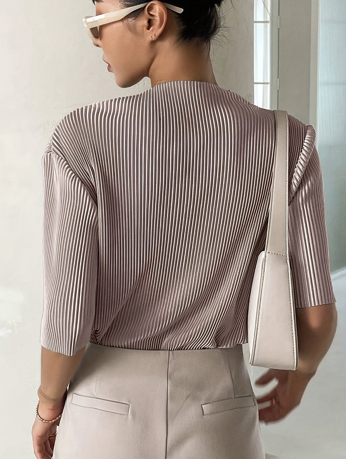 Women's Pleated Blouse with Puff Sleeves – view 4