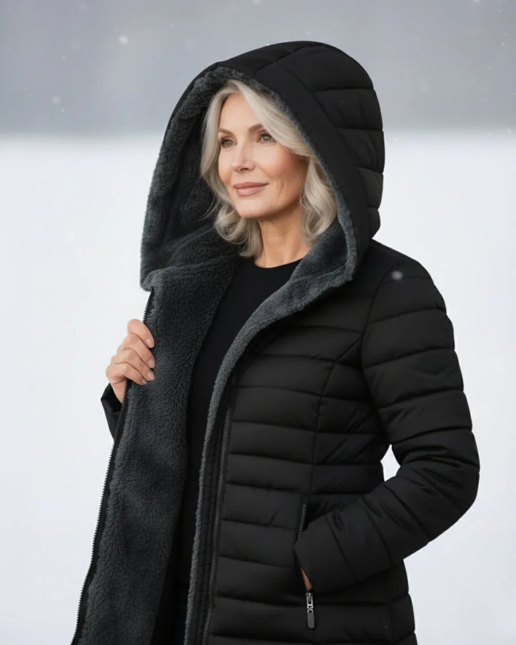 Women's Puffer Jacket | Hooded Quilted Zip Front Sherpa Lined