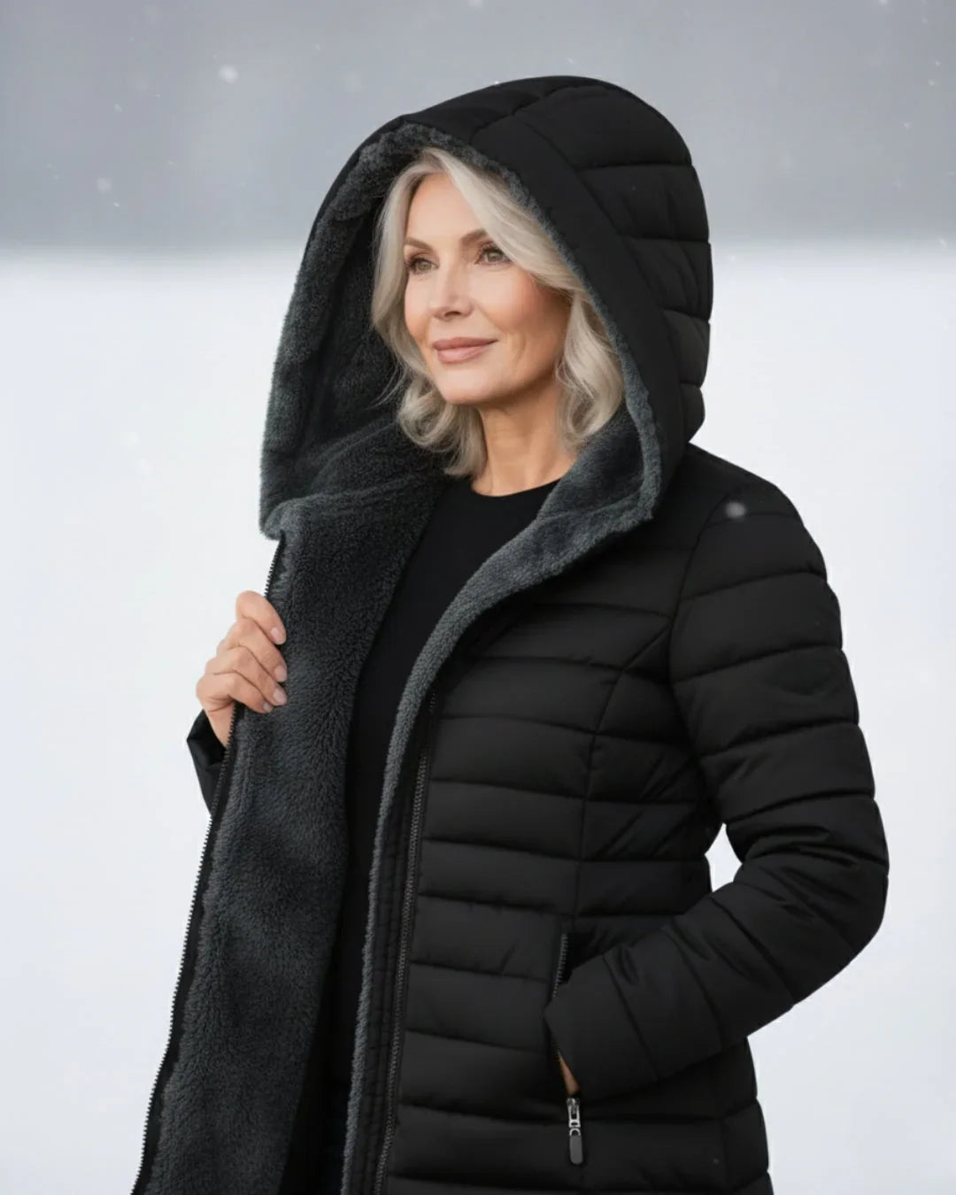 Women's Puffer Jacket | Hooded Quilted Zip Front Sherpa Lined