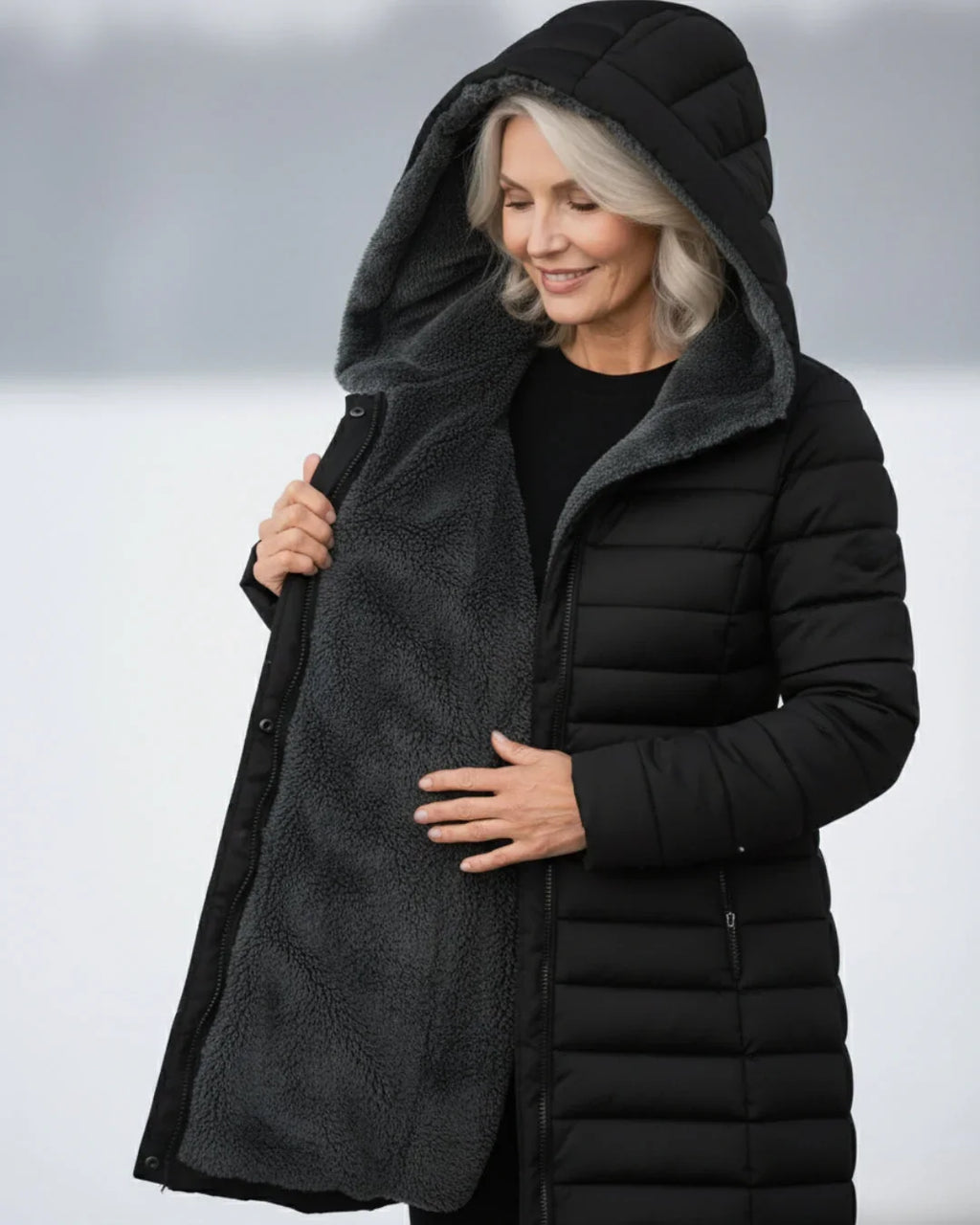 Women's Puffer Jacket | Hooded Quilted Zip Front Sherpa Lined