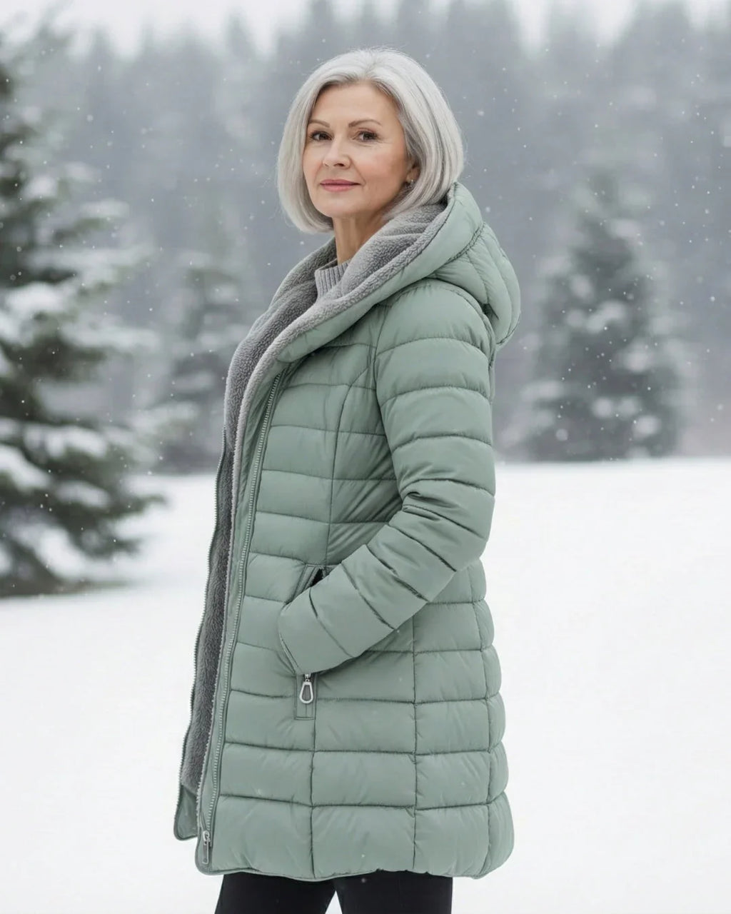 Women's Puffer Jacket | Hooded Quilted Zip Front Sherpa Lined