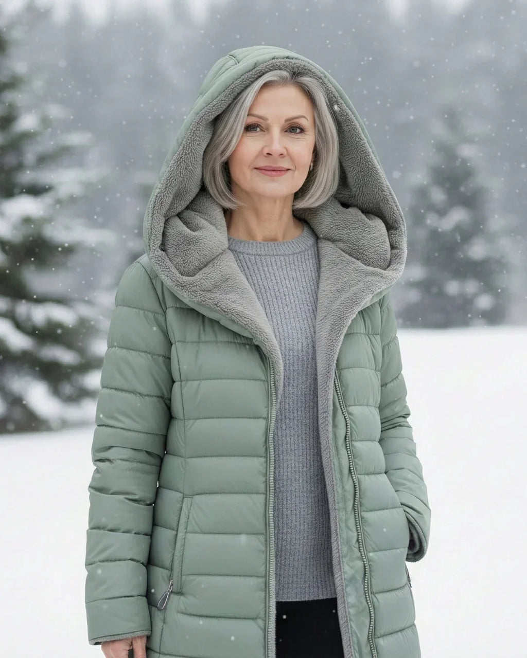Women's Puffer Jacket | Hooded Quilted Zip Front Sherpa Lined