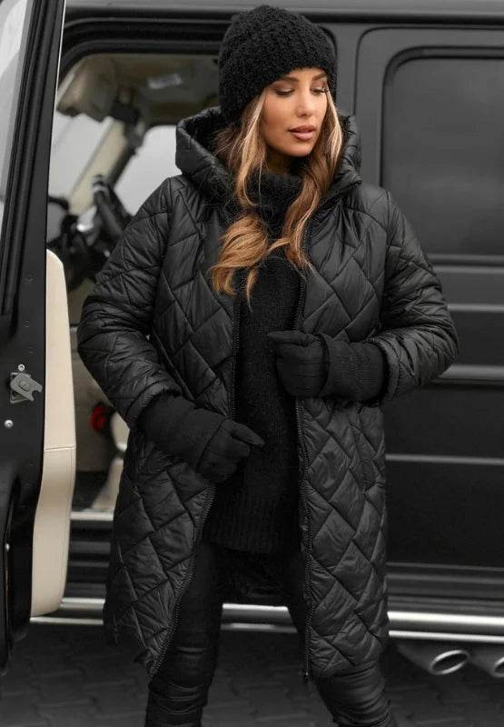 Women's Quilted Hooded Puffer Coat with Longline Cut – view 2