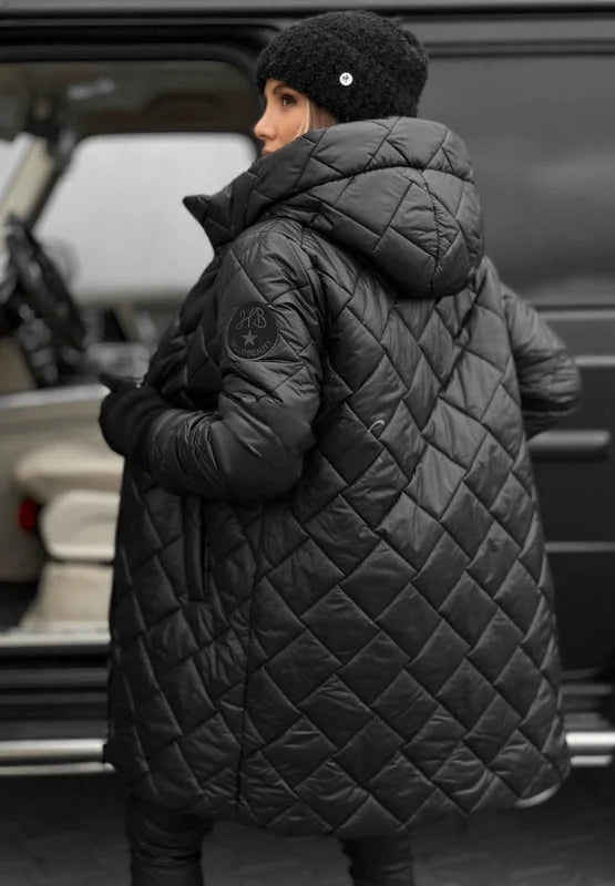 Women's Quilted Hooded Puffer Coat with Longline Cut – view 6